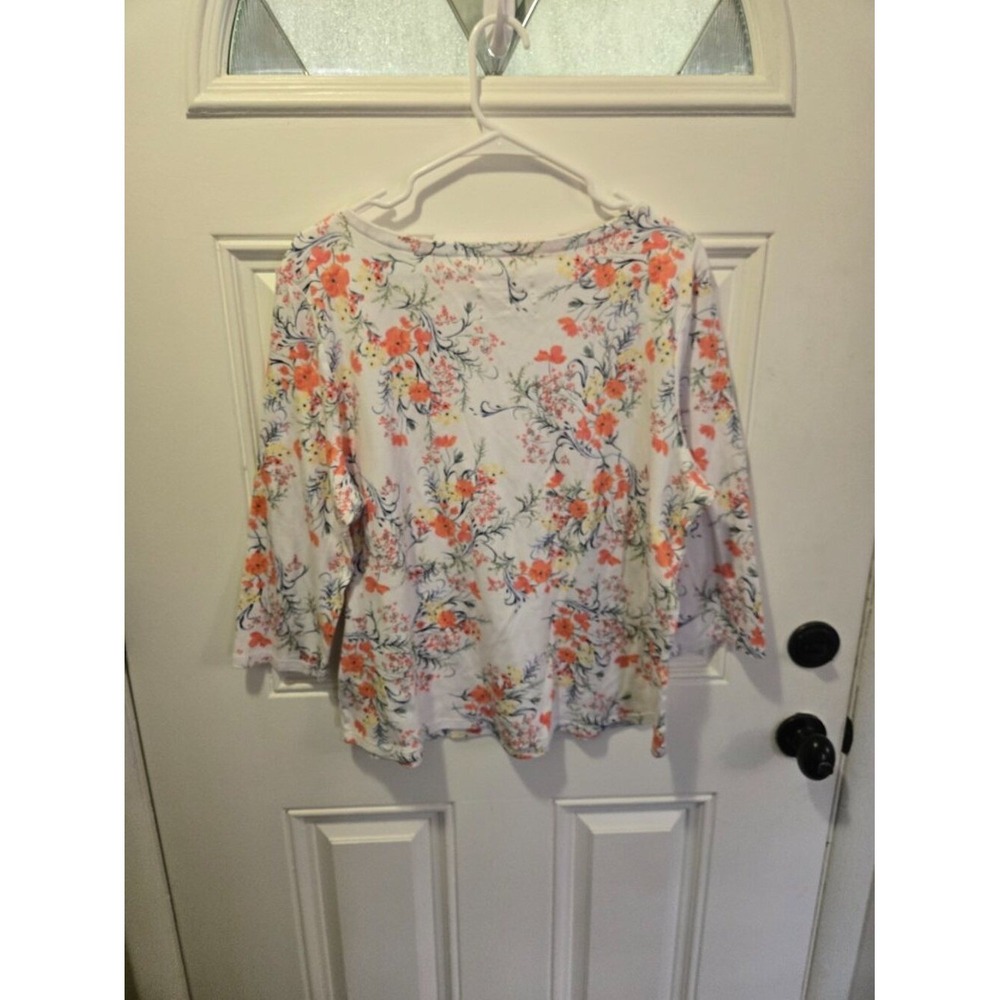 Charter Club XL Soft Floral Casual Top 100% Pima Cotton Boat Neck 3/4 Sleeve - Picture 4 of 7